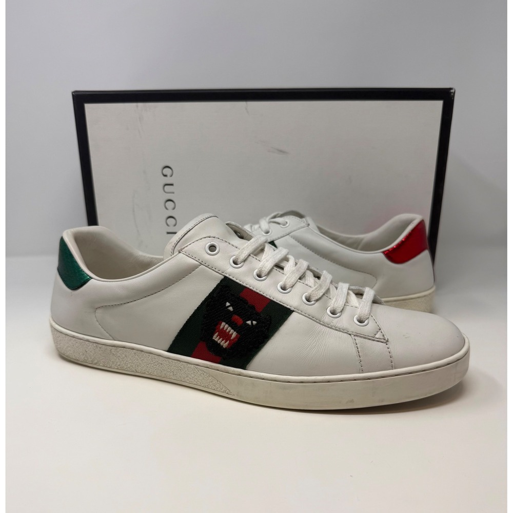 Gucci Ace Embroidered Panther Sneaker White Leather Size 12 US 11 Gucci